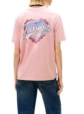 Camiseta Tommy Jeans Heart rosa para mulher.
