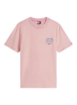 Camiseta Tommy Jeans Heart rosa para mulher.