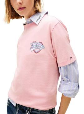 Camiseta Tommy Jeans Heart rosa para mulher.