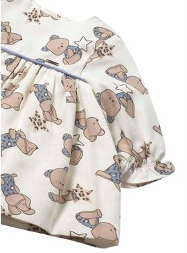 Vestido Mayoral com estampas de ursos para recém-nascida.
