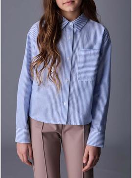 Camisa Mayoral bolso listrado azul para menina
