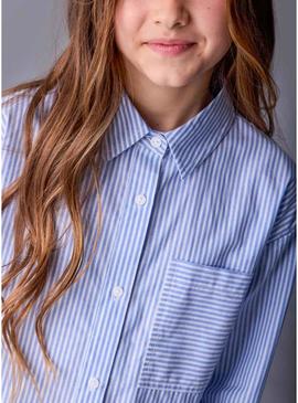 Camisa Mayoral bolso listrado azul para menina