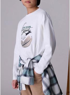 Camiseta Mayoral interativa branca para menino.