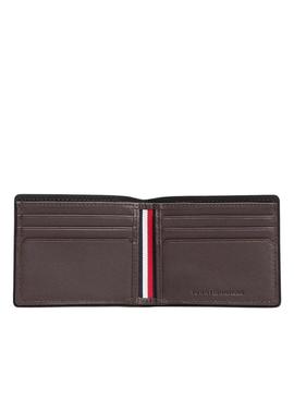 Carteira de couro dobrável marrom Tommy Hilfiger Corporate para homem.
