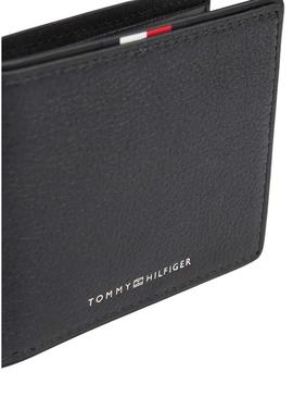 Carteira de couro dobrável Tommy Hilfiger Corporate preta para homem.