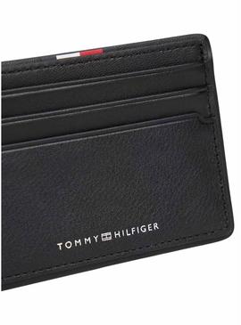 Porta-cartões de couro Tommy Hilfiger preto Corporate para homem.