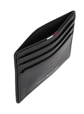 Porta-cartões de couro Tommy Hilfiger preto Corporate para homem.