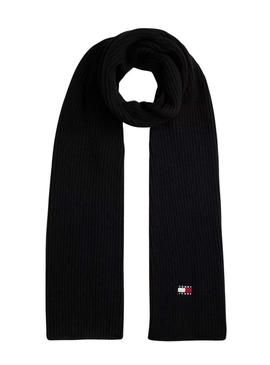 Cachecol de malha preto Tommy Jeans Heritage para homem.