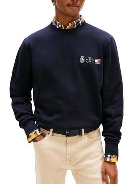 Camisola Tommy Hilfiger Small Crest azul marino para homem.