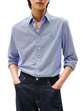 Camisa Tommy Hilfiger de algodão estampada xadrez azul para homem