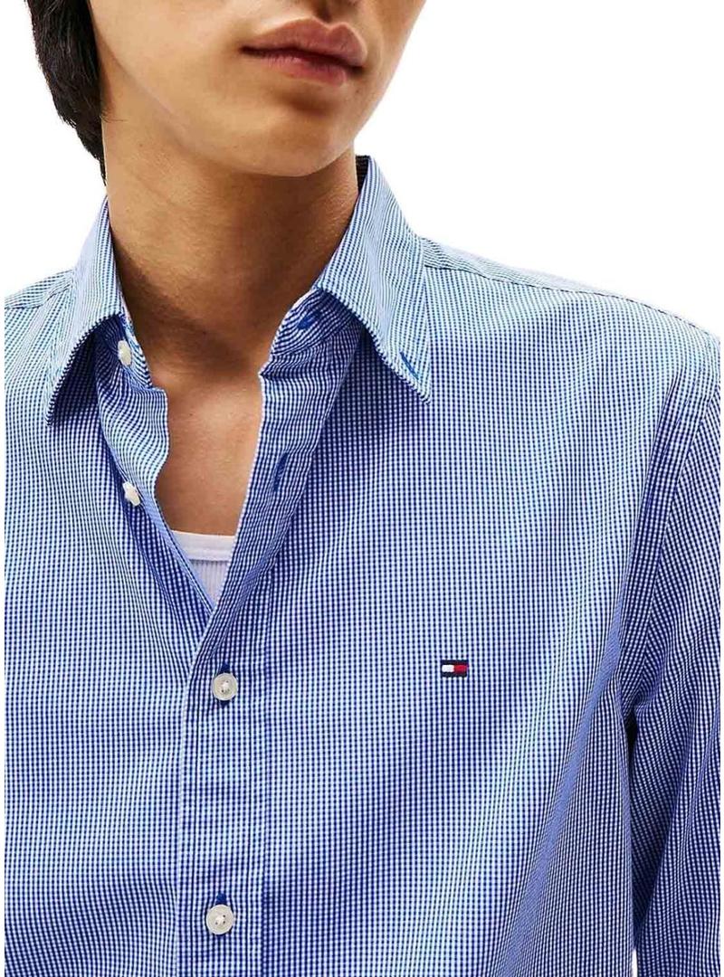 Camisa Tommy Hilfiger de algodão estampada xadrez azul para homem