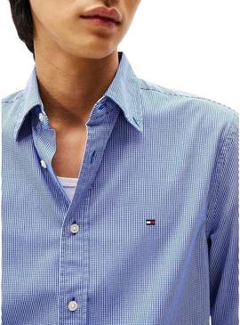 Camisa Tommy Hilfiger de algodão estampada xadrez azul para homem