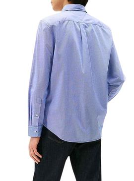 Camisa Tommy Hilfiger de algodão estampada xadrez azul para homem