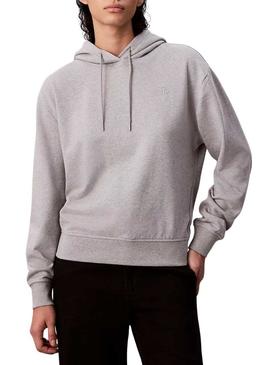 Moletom cinza com capuz Calvin Klein com logo para mulher.