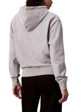 Moletom cinza com capuz Calvin Klein com logo para mulher.