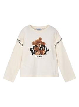 Camiseta Mayoral urso bege para menina