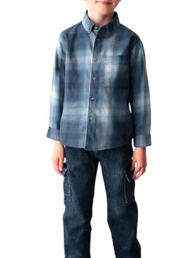 Camisa Mayoral xadrez azul marinho para menino