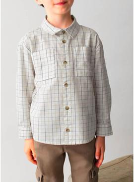 Camisa Mayoral xadrez branco para menino.