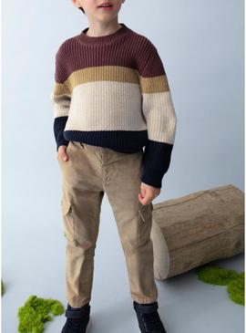 Camisola Mayoral de riscas roxas para menino.