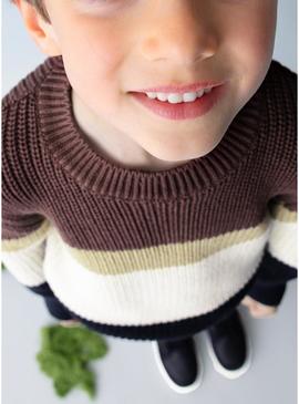 Camisola Mayoral de riscas roxas para menino.