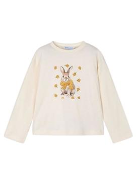 Camiseta Mayoral serigrafia bege para menina.