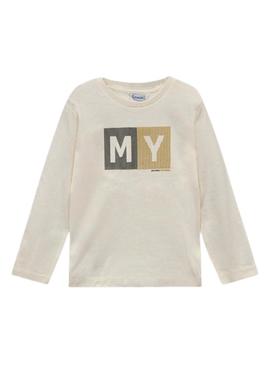 Camiseta Mayoral letras básica beige para menino