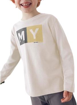 Camiseta Mayoral letras básica beige para menino