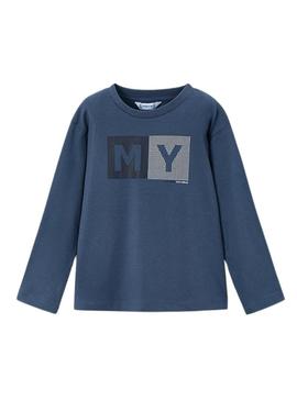 Camiseta Mayoral letras básica azul para menino.
