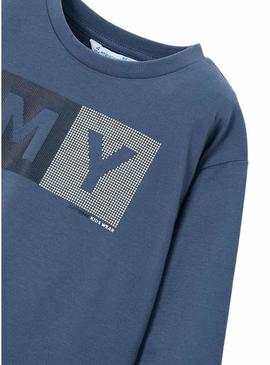 Camiseta Mayoral letras básica azul para menino.