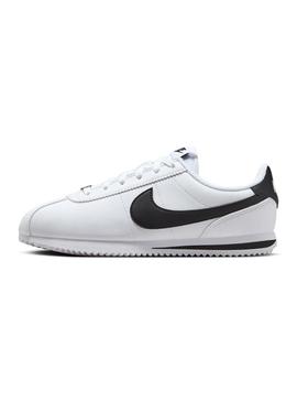 Tênis Nike Cortez para crianças, branco e preto, para meninos e meninas.