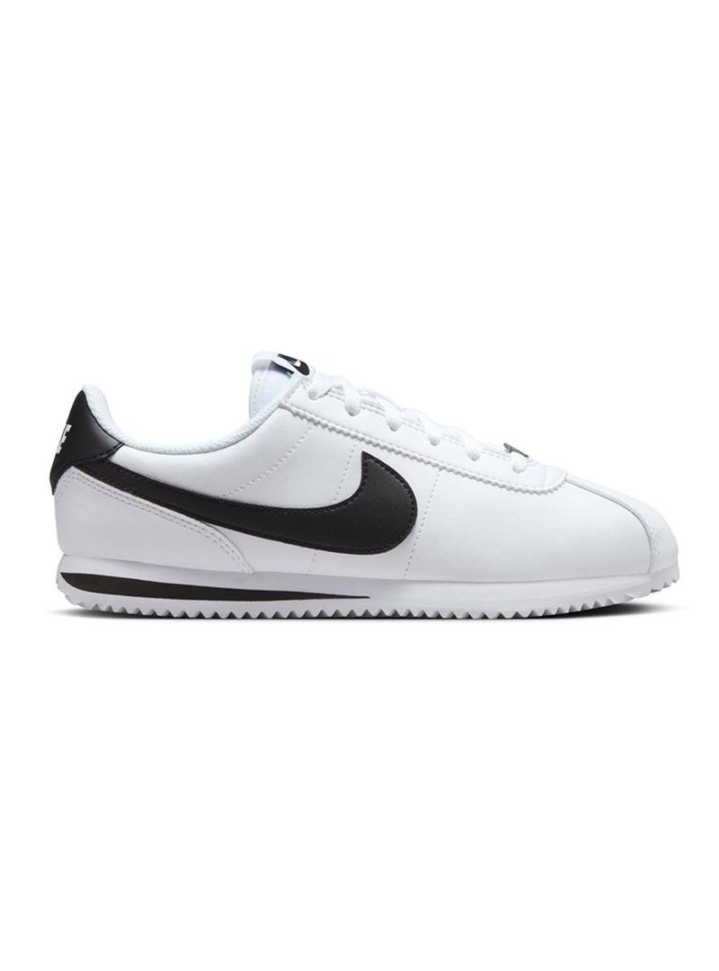 Tênis Nike Cortez para crianças, branco e preto, para meninos e meninas.