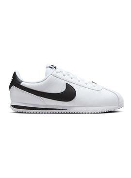 Tênis Nike Cortez para crianças, branco e preto, para meninos e meninas.