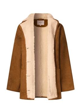 Casaco Pepe Jeans Teresa camel com forro de borrego para mulher.