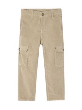 Calça cargo Mayoral em veludo cotelê bege para menino