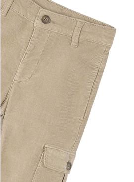 Calça cargo Mayoral em veludo cotelê bege para menino