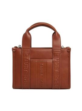 Bolsa Pepe Jeans Zadie marrom retangular para mulher.