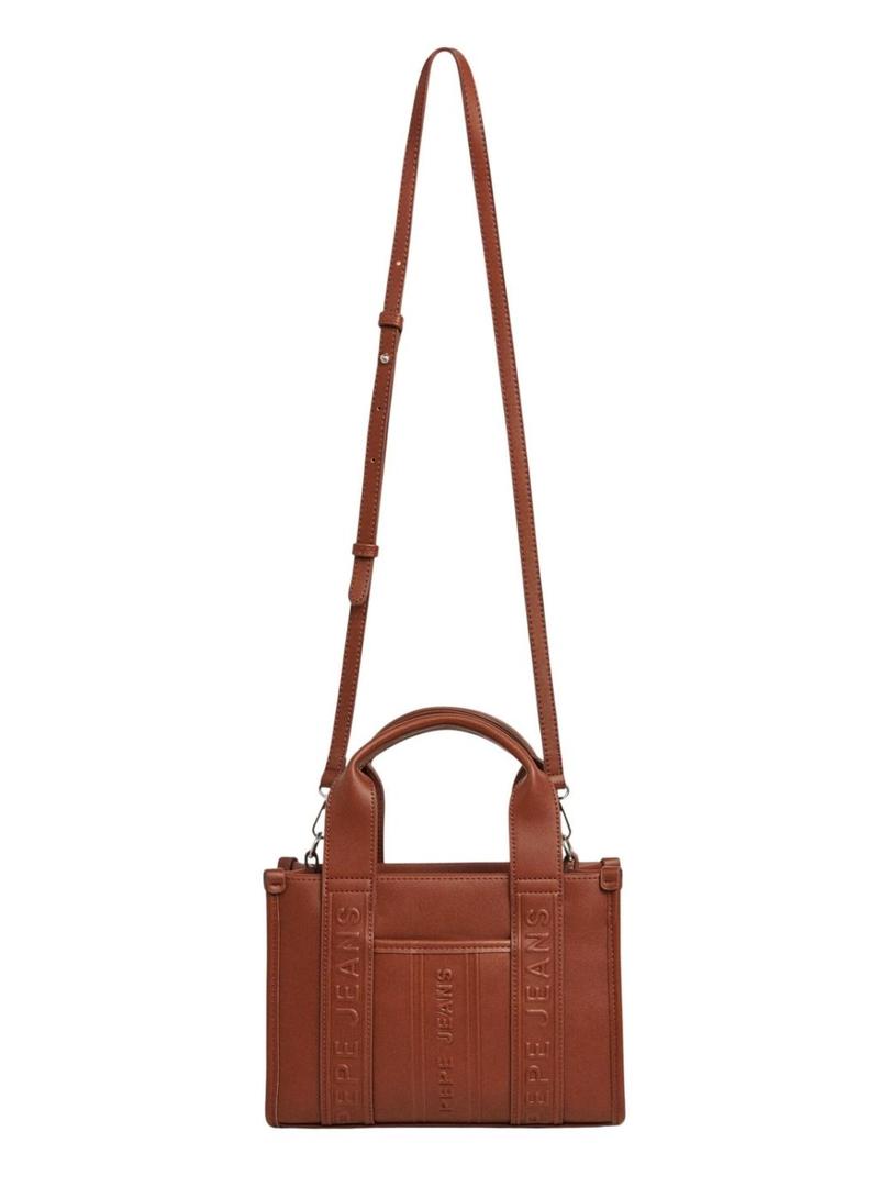 Bolsa Pepe Jeans Zadie marrom retangular para mulher.