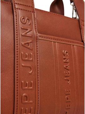 Bolsa Pepe Jeans Zadie marrom retangular para mulher.