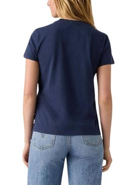 Camiseta Levis Perfect azul logo flores para mulher.
