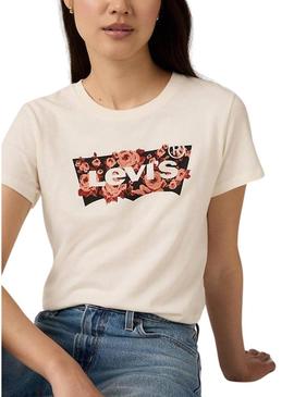 Camiseta Levis Perfect bege rosa para mulher.