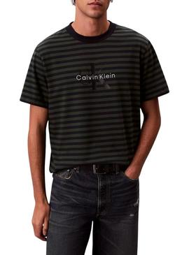 Camisa Calvin Klein com estampa de listras verde para homem.