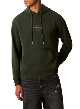 Moletom Calvin Klein Micro Monologo com capuz verde para homem.