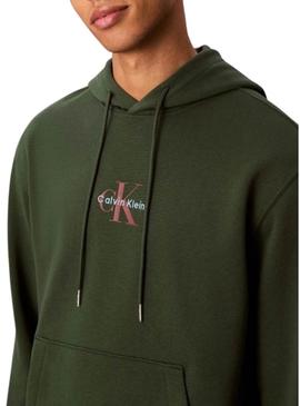 Moletom Calvin Klein Micro Monologo com capuz verde para homem.