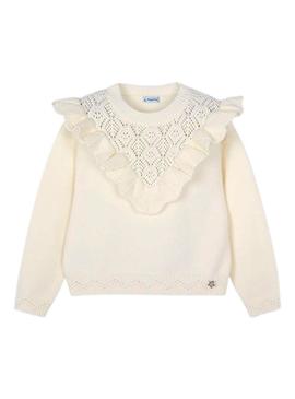 Camisola Mayoral tricot aberta em bege para menina.