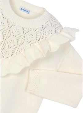 Camisola Mayoral tricot aberta em bege para menina.