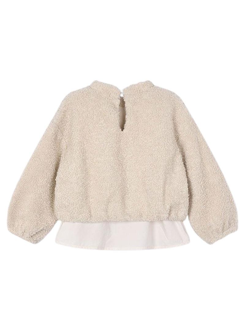 Moletom Mayoral combinado de pele de cordeiro bege para menina
