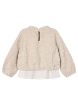 Moletom Mayoral combinado de pele de cordeiro bege para menina