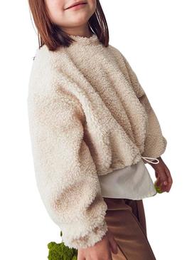 Moletom Mayoral combinado de pele de cordeiro bege para menina