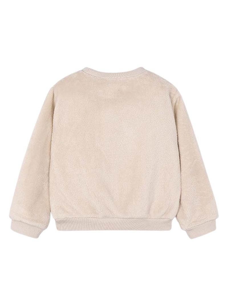 Moletom Mayoral com flores de pelo bege para menina.