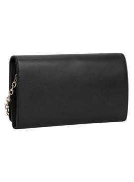 Carteira Tommy Hilfiger Icon com aba e alça preta para mulher.